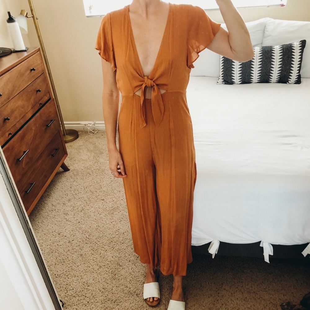 Tie Front Split Leg Jumpsuit